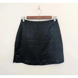 Tracy Evans Ltd Y2K 90s Black Satin Mini Skirt Size 7 Rear Zip USA 1990s Slit